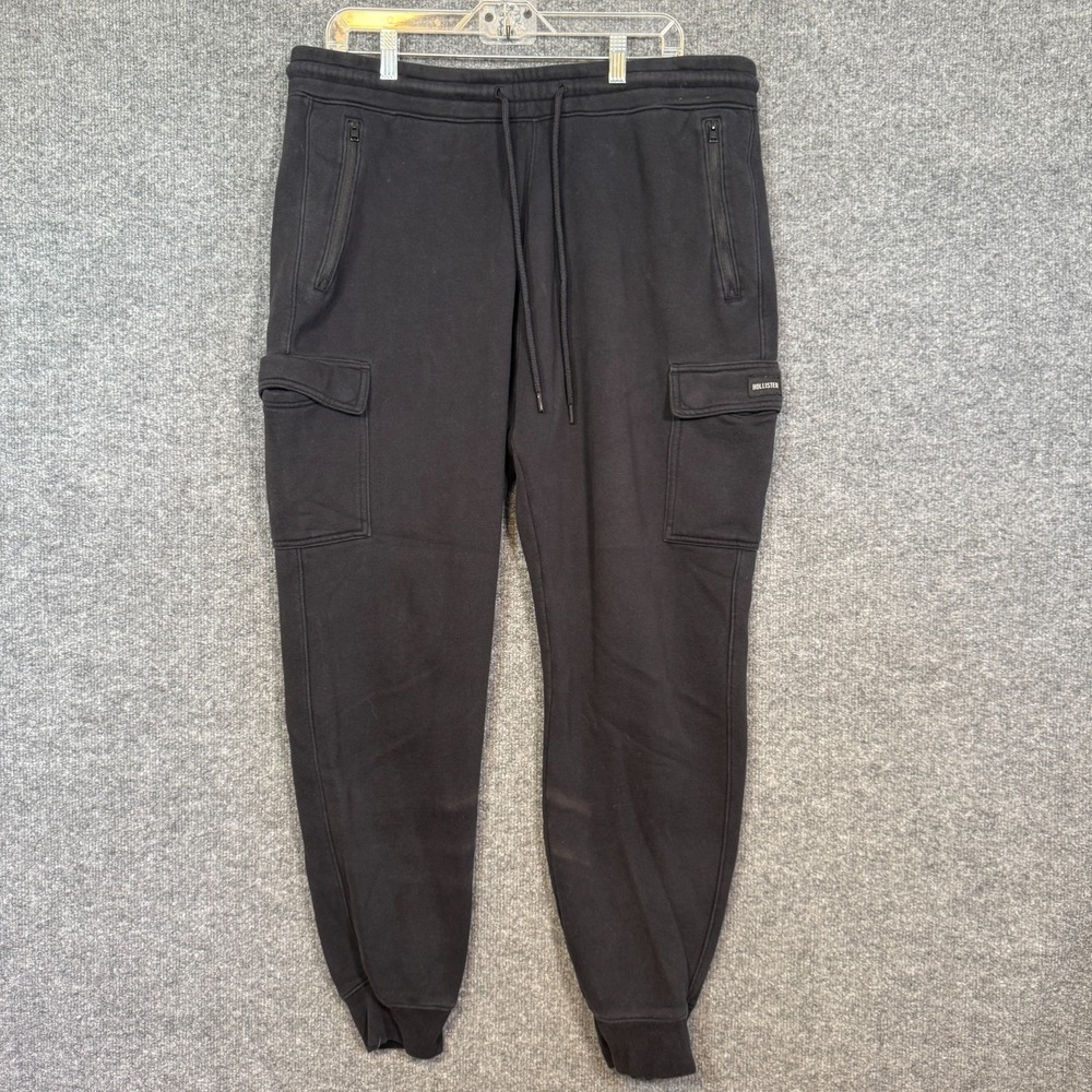 Hollister Pants Mens 2XL XXL Tall Black Cargo Joggers Sweatpants Fleece Casual